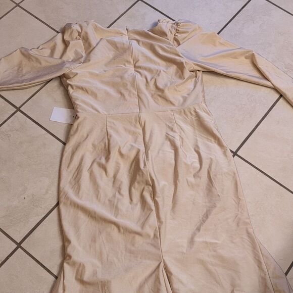 NWOT Cynthia & Sahar Long Sleeve Dress Champagne Ivory Stretch Satin Size XL - Picture 12 of 14